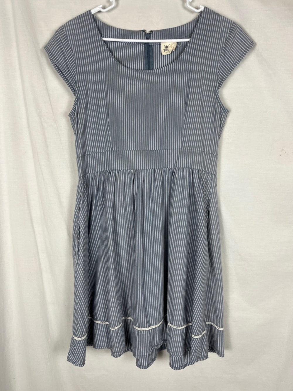 Mata Traders Blue and White Striped Cotton Midi Dress